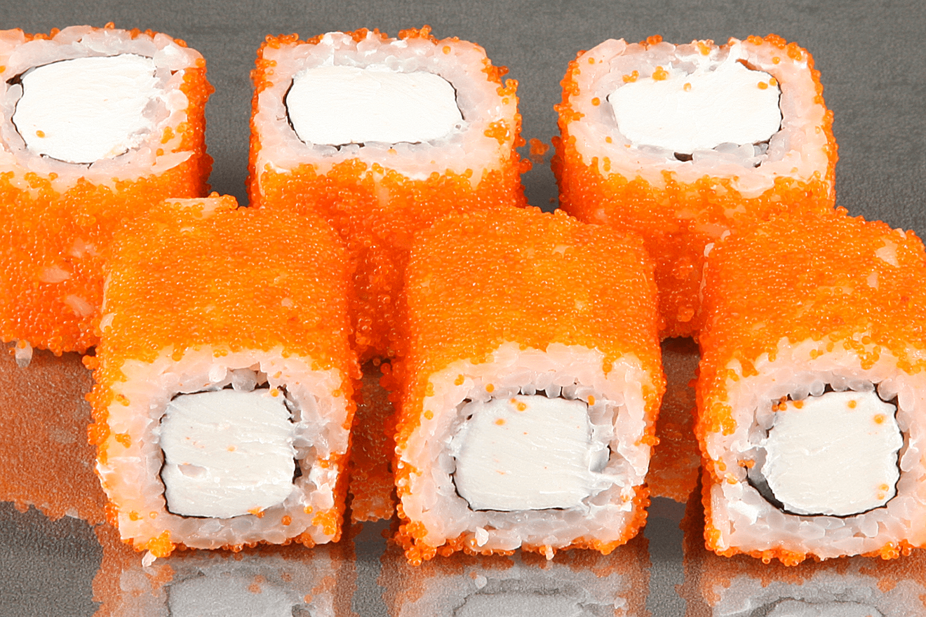 Ролл со сливочным сыром в оранжевой икре капеллана Масаго. Простой вкусный ролл для экономных ценителей японской кухни. Дополнительные скидки на данный ролл не распространяются. Мериленд